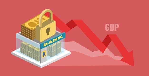 Indicadores económicos de una recesión, concepto de crisis crediticia,