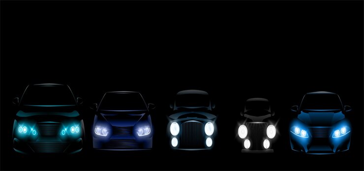 Vector los indicadores del tablero de instrumentos de los automóviles modernos brillan en escalas y flechas de luz azul oscuro y naranja