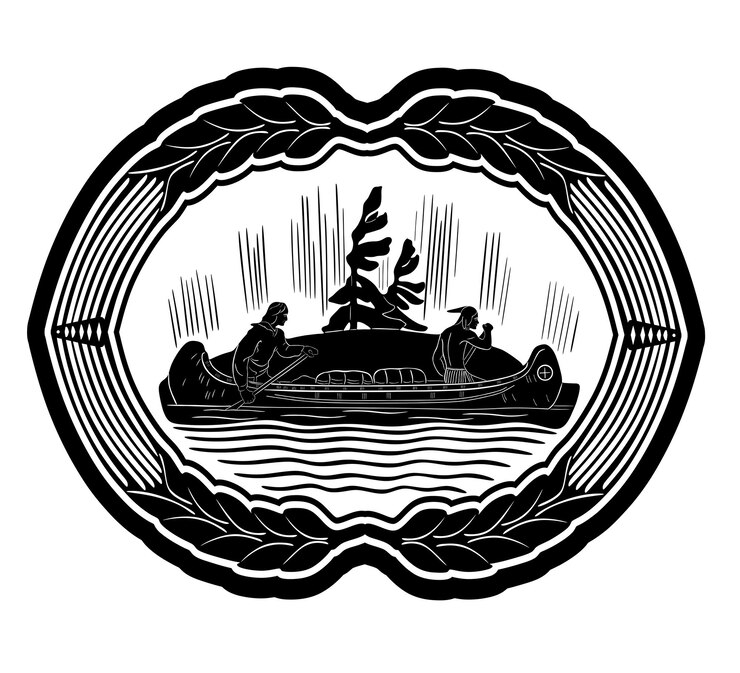 Vector indio y barco con marco de trigo floral hecho a mano silueta modelo 20