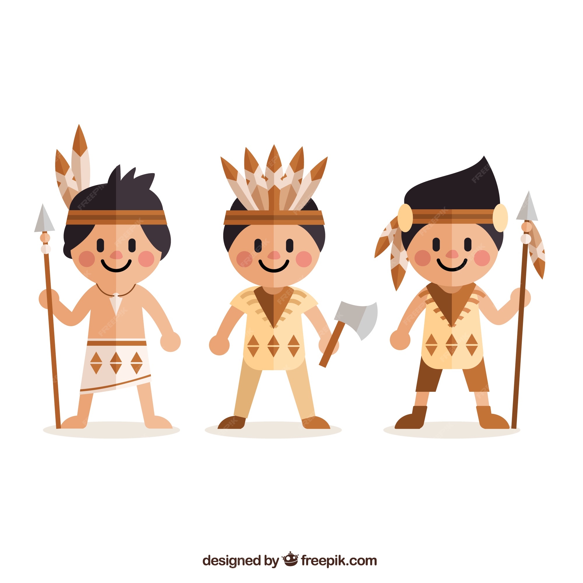 Indios americanos planos en estilo de dibujos | Vector Premium