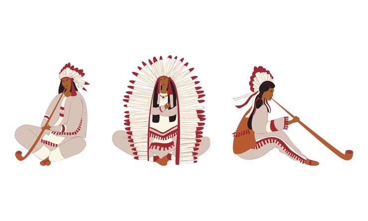 Vector indios rojos con ropa ancha con plumas conjunto vectorial