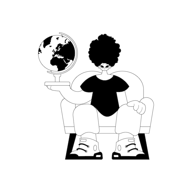 El individuo con el globo tema de aprendizaje artesanía de línea oscura y blanca estilo de moda Ilustración vectorial