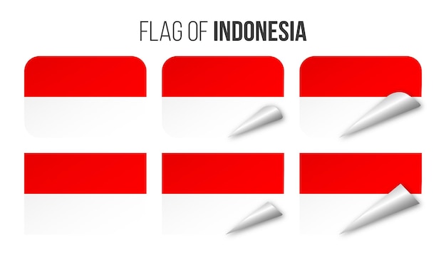 Indonesia bandera etiquetas pegatinas conjunto vector ilustración 3d banderas de indonesia aislado en blanco