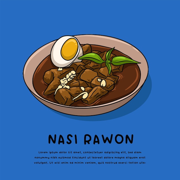 Indonesia comida tradicional nasi rawon logo ilustración