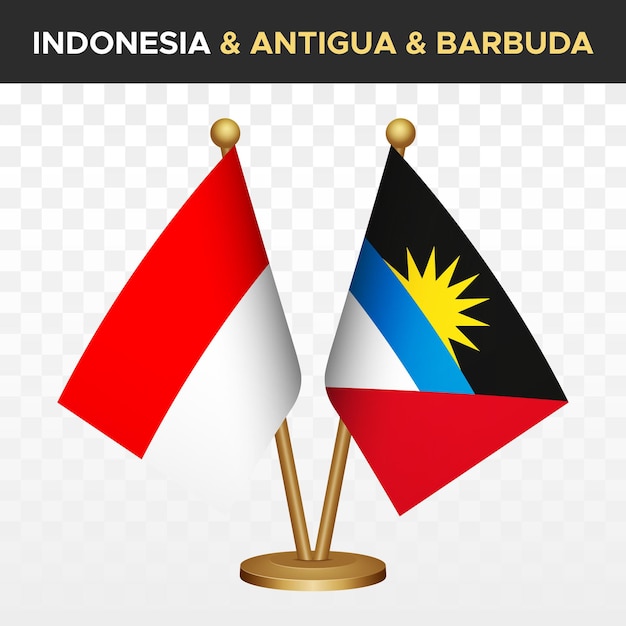 Indonesia contra Antigua y Barbuda banderas 3d escritorio de pie bandera de Indonesia