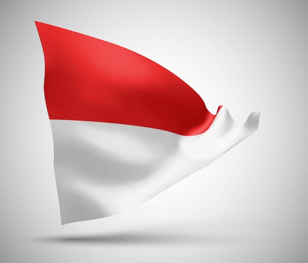 Indonesia, Mónaco, bandera vectorial con olas y curvas ondeando en el viento sobre un fondo blanco.