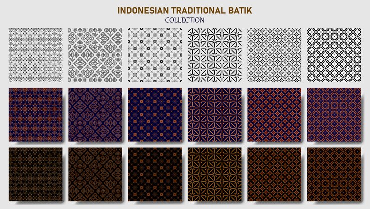 INDONESIA Tradicional BATIK Colección de patrones Elemento de diseño BATIK Conjunto de BATIK KAWUNG