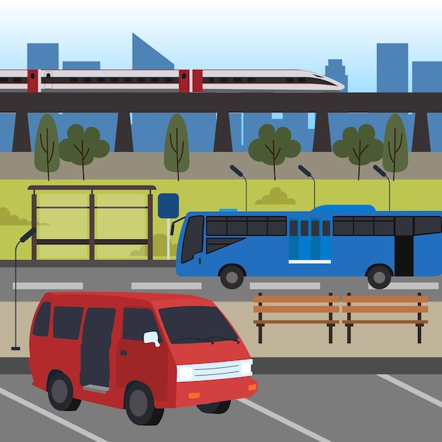 Indonesia transporte público de la ciudad en ilustración plana