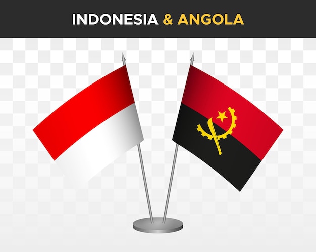 Indonesia vs angola escritorio banderas maqueta aislado 3d vector ilustración mesa banderas