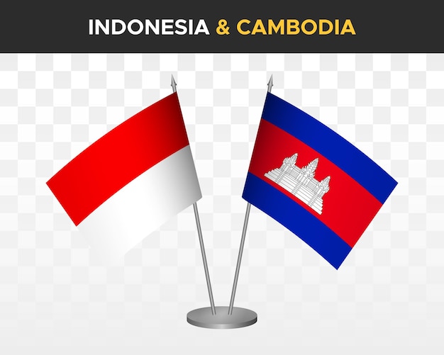 Indonesia vs camboya escritorio banderas maqueta aislado 3d vector ilustración mesa banderas