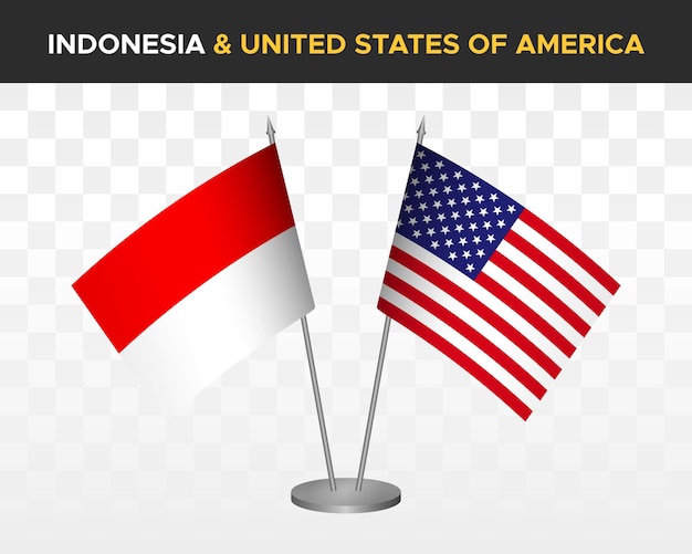 Indonesia vs EE. UU. Estados Unidos América escritorio banderas maqueta aislado 3d vector ilustración mesa banderas