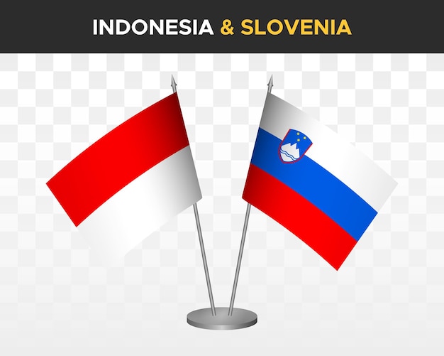 Indonesia vs eslovenia escritorio banderas maqueta aislado 3d vector ilustración mesa banderas