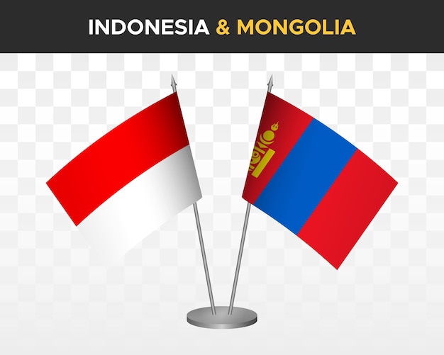Indonesia vs mongolia escritorio banderas maqueta aislado 3d vector ilustración mesa banderas