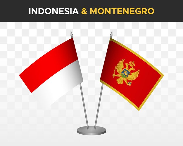 Indonesia vs montenegro escritorio banderas maqueta aislado 3d vector ilustración mesa banderas