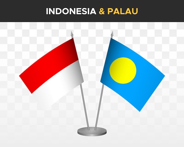 Indonesia vs palau escritorio banderas maqueta aislado 3d vector ilustración mesa banderas