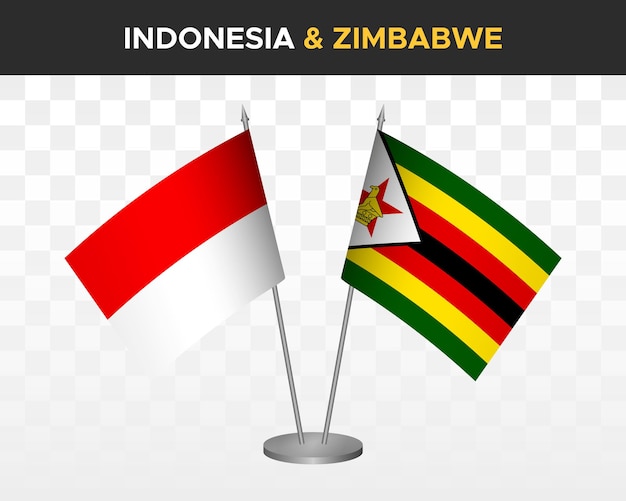 Indonesia vs zimbabwe escritorio banderas maqueta aislado 3d vector ilustración mesa banderas