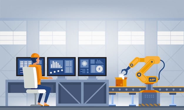 Industria 4.0 Concepto de fábrica inteligente. Ilustración de vector de tecnología
