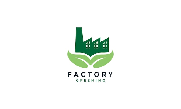 Industria de la construcción de fábricas con hoja verde planta naturaleza logo vector icono diseño