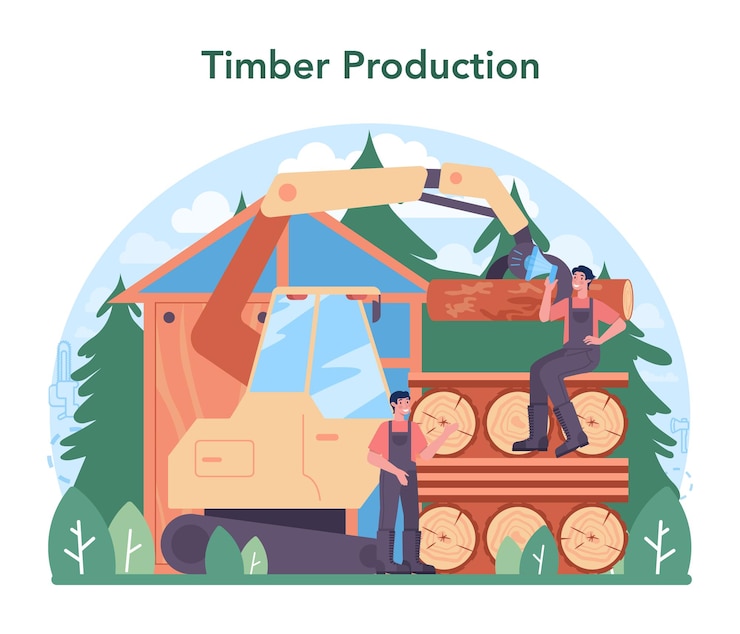 Vector industria de la madera y producción de madera. tala y carpintería