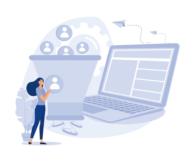 Industria de marketing Cliente potencial dirigido a negocios publicitarios Generación de leads vector plano ilustración moderna