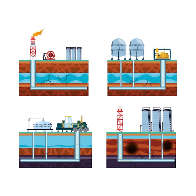 Vector industria petrolera con proceso de fracking