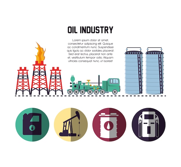 Vector industria petrolera con vehículos de transporte