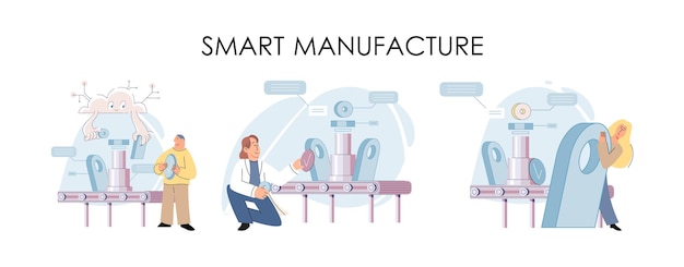 Industria de procesos de fabricación Robot científico ensamblando productos Metáfora de desarrollo de automatización de fabricación inteligente Diseño de productos de industria inteligente robots y maquinaria de producción automatizada 40