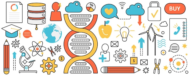 Vector industria de la tecnología de la ciencia abstracta e ideas de negocios en línea para el desarrollo global