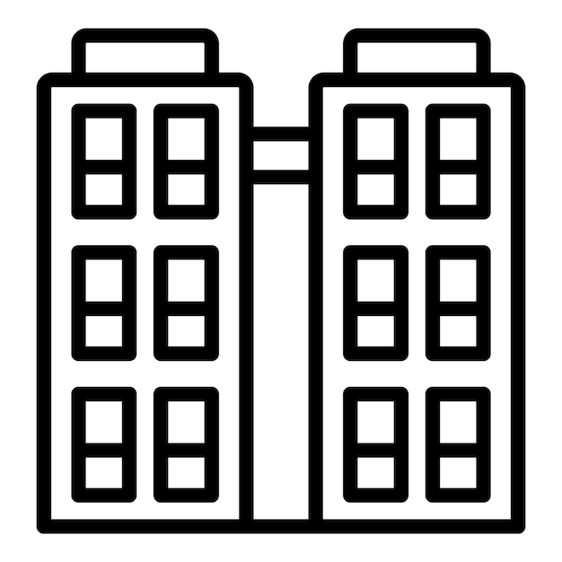 Industria, varios pisos, icono, contorno, vector, ciudad, edificio, casa, bloque