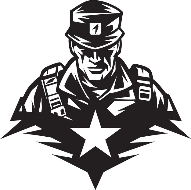 InfanteríaTinta Hombre del Ejército Mascota Símbolo vectorial Combate Comandante Mascota Vector Logotipo Insignia