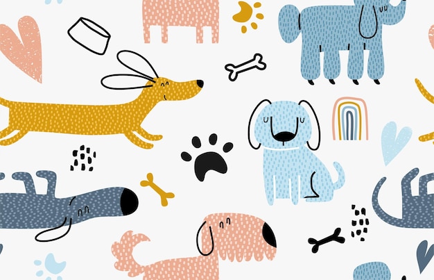 Infantil de patrones sin fisuras con perros divertidos