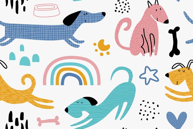 Infantil de patrones sin fisuras con perros divertidos