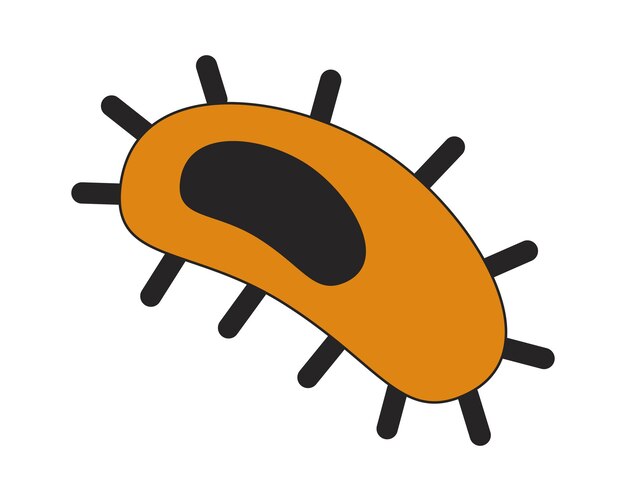 Infección bacteriana objeto de dibujos animados lineal 2D Microbiología bacteria vector de línea aislada elemento de fondo blanco ciencia de microbios investigación médica brote de gripe ilustración de manchas planas de color