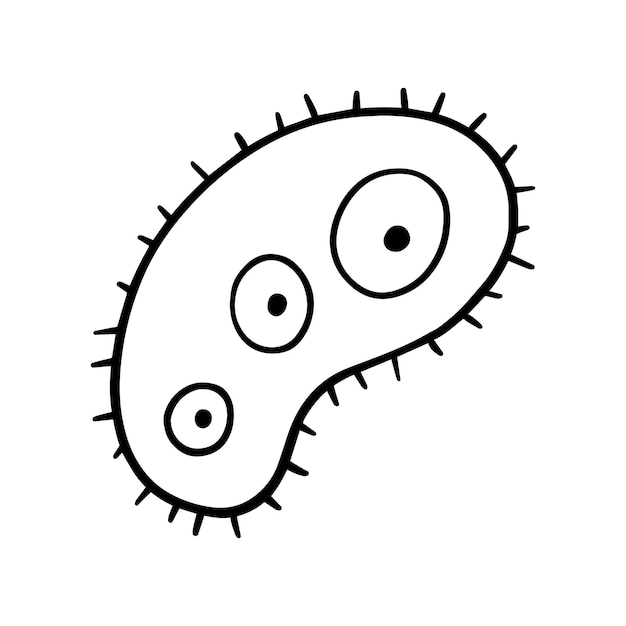 Infección por microorganismos bacterianos una de las primeras formas de vida doodle libro de colorear de dibujos animados lineales