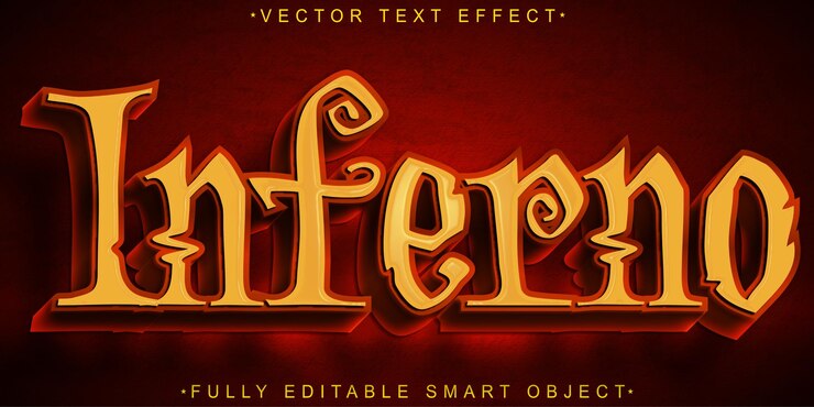 Vector inferno vector fuego efecto de texto de objeto inteligente totalmente editable
