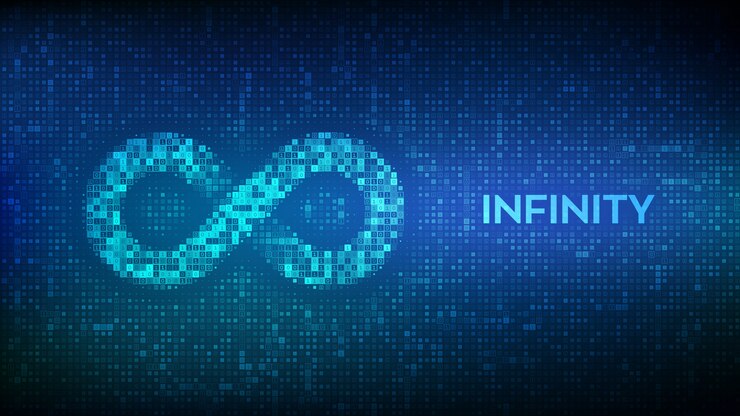 Vector infinito. símbolo de infinito hecho con código binario.