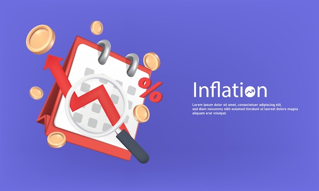 Inflación 3d con flecha con monedas y calendario ilustración vectorial para banner web