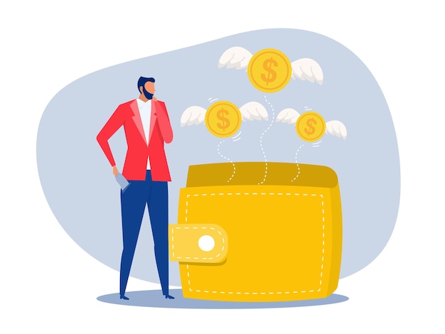 inflación hombre de negocios o hombre de negocios sin dinero en el bolsillo desempleo debido a la economía