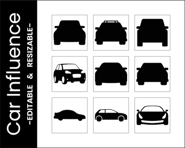 Influencia del automóvil - Iconos de automóviles editables y redimensionables