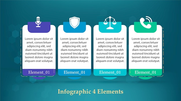 Infografía de 4 banners planos con sombra e iconos