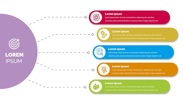 Infografía 5 pasos punto de datos círculo diseño plantilla iconos coloridos