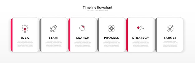 Infografía de 6 opciones de línea de tiempo para presentaciones informe de diagrama de flujo de diagrama de proceso de flujo de trabajo