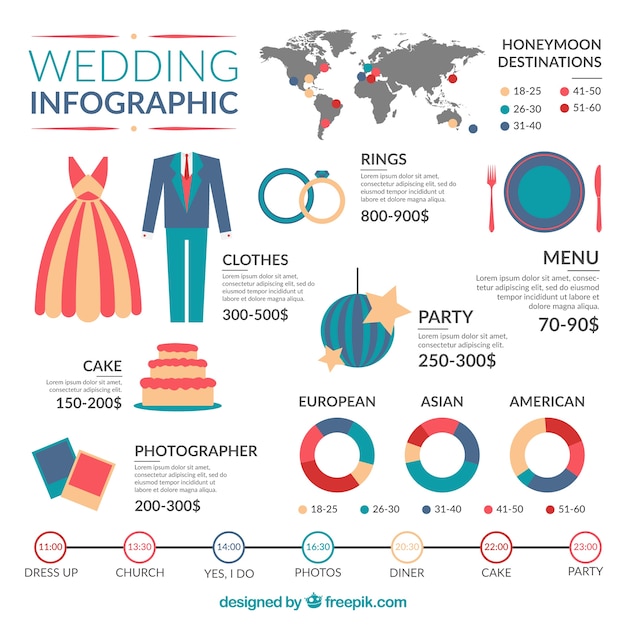 Vector infografía de boda de colores