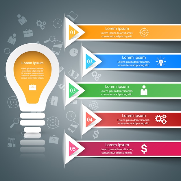 Infografía bombilla plantilla e iconos de marketing.