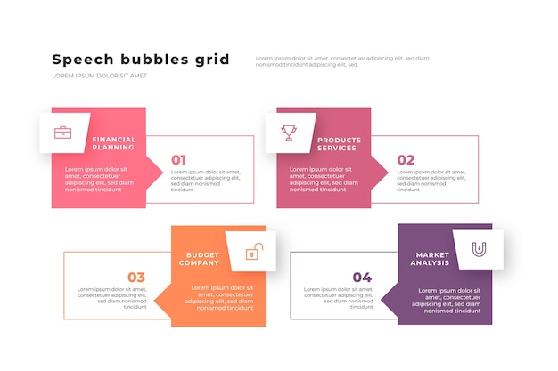 Infografía de burbujas de discurso en diseño plano