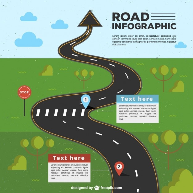 Infografía de carretera con flecha