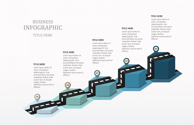 Infografía de carretera hexágono 5 gráfico de barras