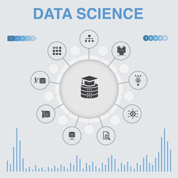 Vector infografía de ciencia de datos con iconos contiene iconos como aprendizaje automático clasificación de bases de datos de big data