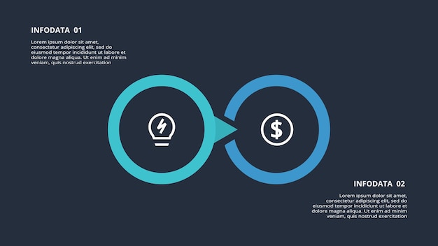 Infografía circular oscura con plantilla de 2 elementos para web en una presentación de negocios de fondo negro Vector