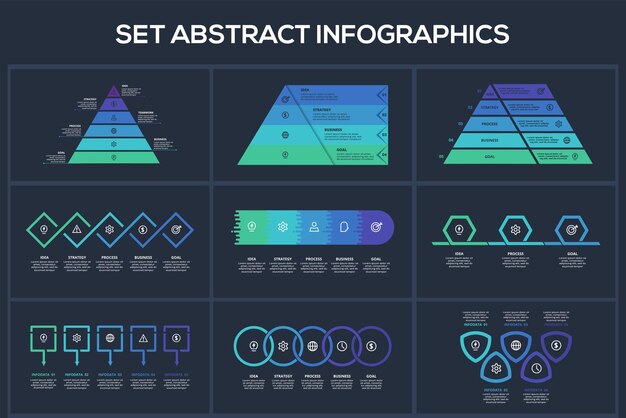 Infografía circular oscura con plantilla de 5 elementos para web en una presentación de negocios de fondo negro Vector